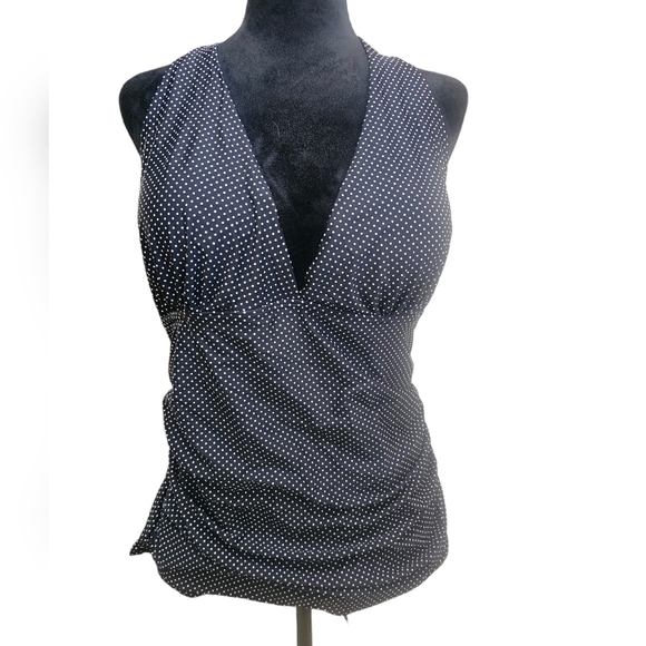 NWT Plunging V Neck Halter Shirred Tankini Swim Top Polka Dot 18 - Picture 6 of 10